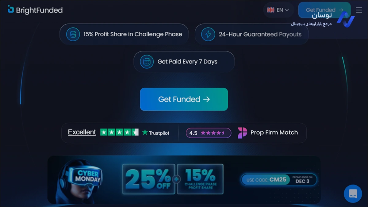 پراپ BrightFunded پراپ فرم جدید با پرداخت سریع | نوسان